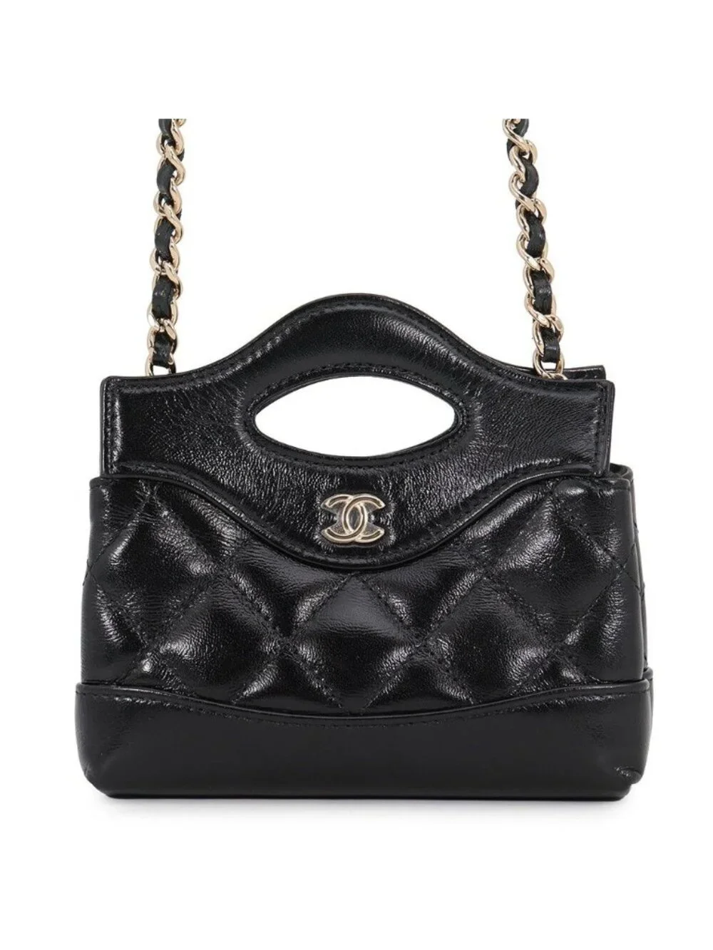 Chanel Chain Shoulder Bag CC Logo Quilted Lambskin Clutch Black